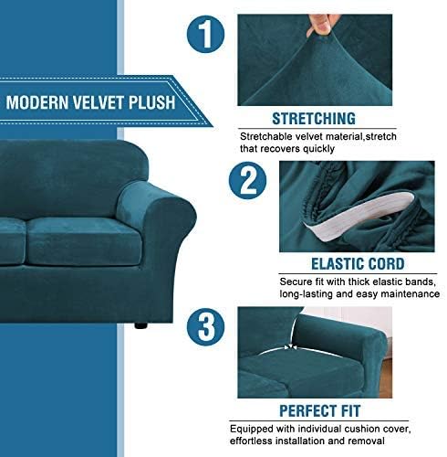 H.VERSAILTEX Real Velvet Plush 3 Piece Stretch Sofa Covers Couch Covers