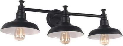 Design House 588533 Kimball Industrial Farmhouse 3-Light Indoor Bathroom Vanity Light Dimmable with Metal Shades for Over The Mirror, Matte Black