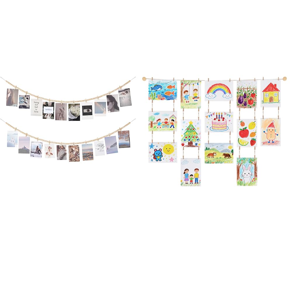 Mkono Macrame Hanging Photo Display and Art Display for Kids Artwork for Bedroom, Living Room, Nursery, Dorm, Teen Girl Gifts, Set of 3