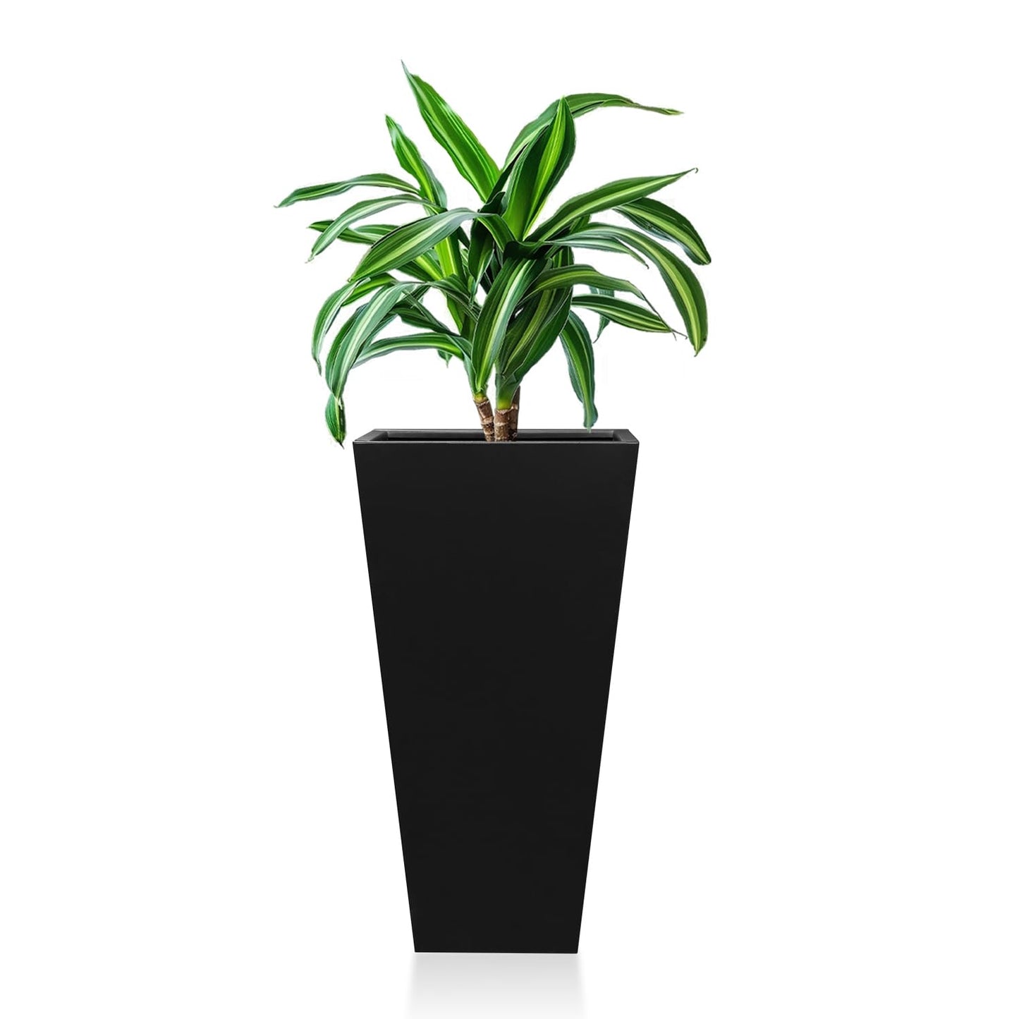 Tall Black Planter Tapered Metal Modern Flower Plant Pot Black Square Galvanized Steel Planter 30In Indoor Outdoor for Front Porch Garden Patio Grande Plant Tree Commercial Residential Heavy Duty