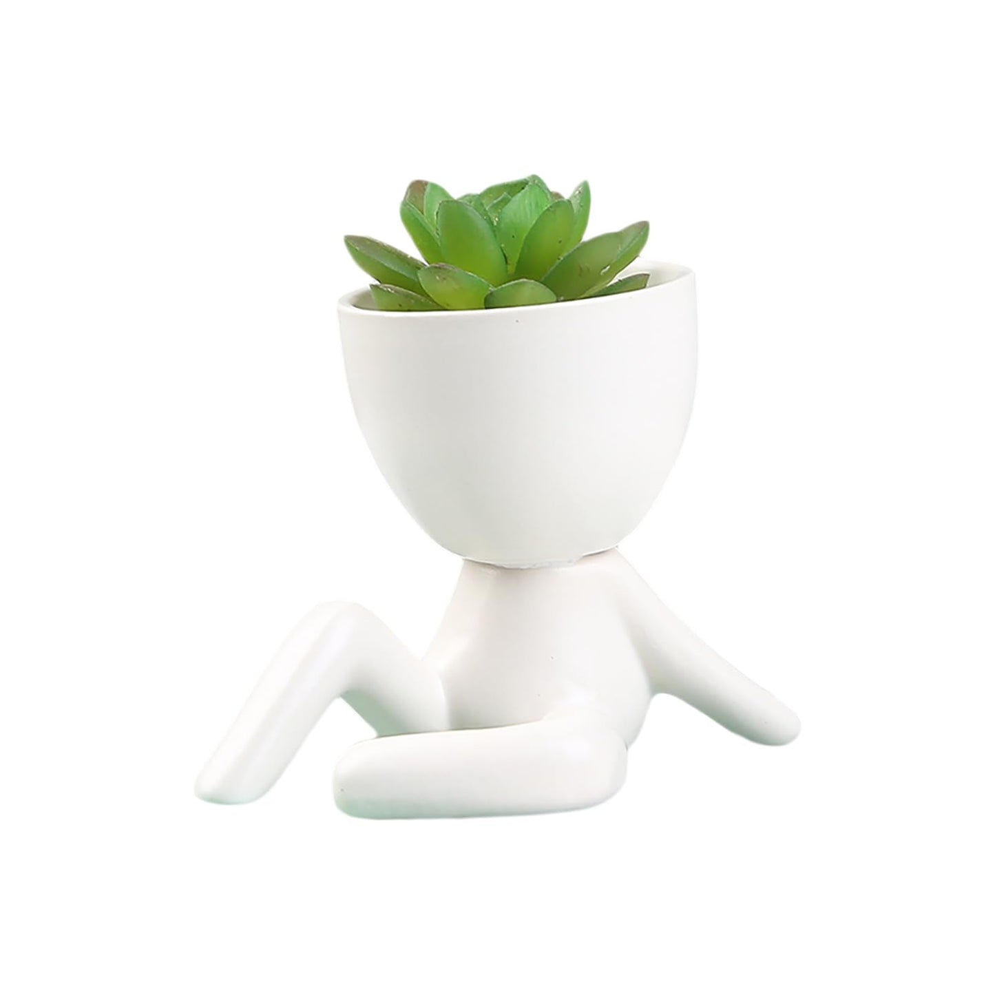 DIYOMR Cute Humanoid Ceramic Planter Pot, 3.6” Tall White Doll Small Succulent Bonsai Pots Cactus Container Creat Design for Home Office Desktop Decor, Not Include Plants(White C)