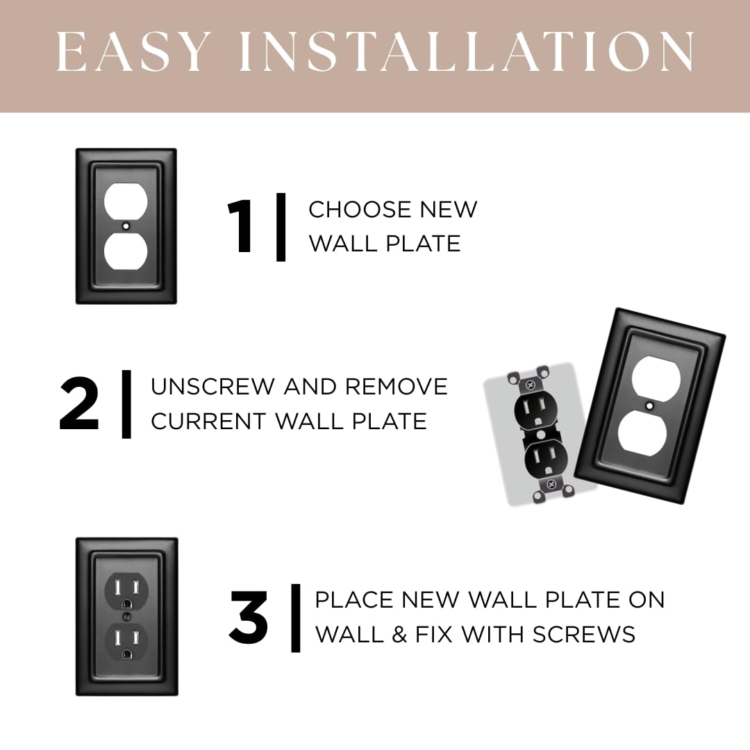 Monarch Abode Rocker Light Switch Cover Plate – 1-Gang Matte Black Decorator Wall Plates, Architectural Decorative Outlet Covers Wall Plates for Receptacle, GFCI Electric Outlet Cover, Pack of 2