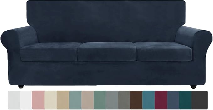 ZNSAYOTX Oversized Velvet Couch Cover 4 Piece Stretch Sofa Covers