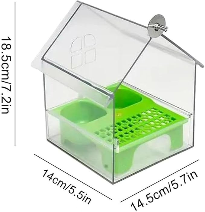 Pull-Out External Parrot Feeder, Hanging Wild Bird Seed with Squirrel Proof Tray, Acrylic Transparent Bird Bath Tub, Easy to Refill and Clean, Food Dispenser for Balcony Garden Fence (White)