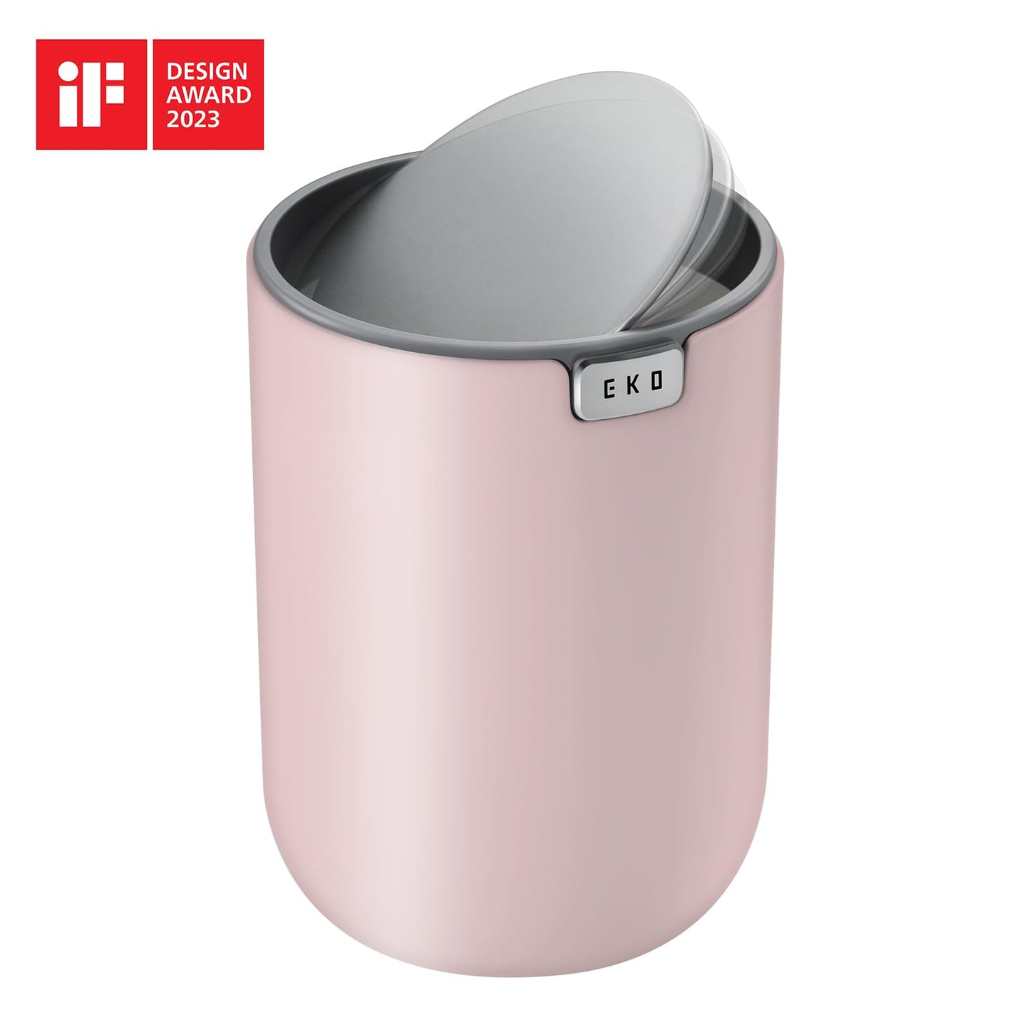 EKO Fandy 0.4 Gal/1.5L Mini Tabletop Trash Bin with Swing-Lid, Desktop Trash Can for Bathroom Countertop, Vanity, Coffee or Office, Small Garbage Bin (Pink)