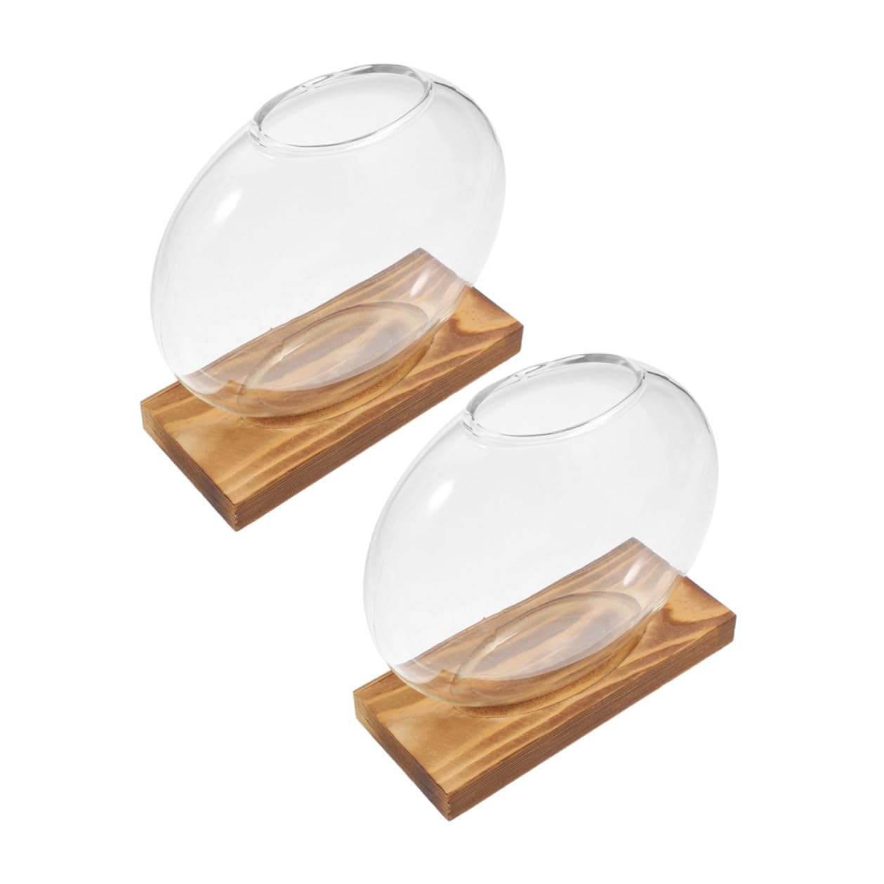 Toyvian 2pcs Hydroponic Glass Vase for Plants with Wooden Base Plant Propagation Station Indoor Terrarium Planter for Home Office Décor