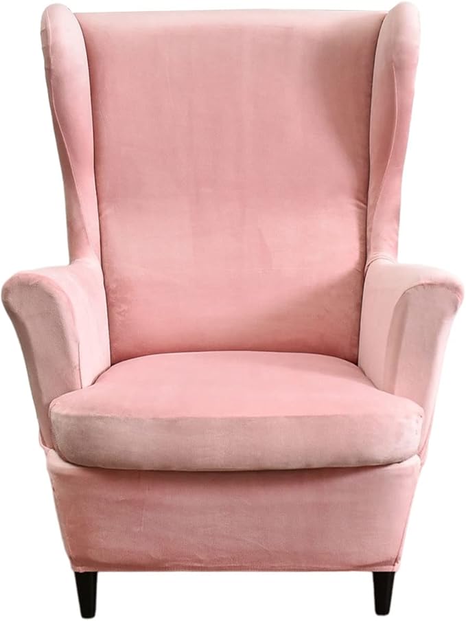 HAOYONG Velvet Wingback Armchair Covers 2-Piece Elastic Stretch Wingback Chair