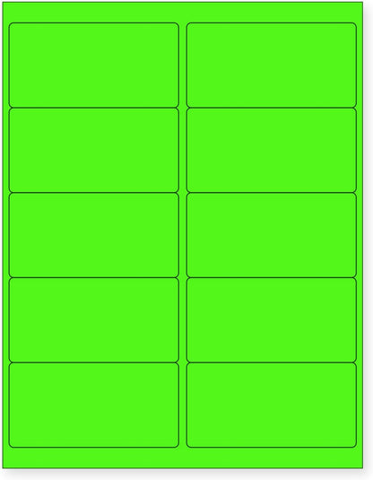 8-1/2 x 11 Neon Color High Light Fluorescent Labels for Laser & Inkjet Printer (Green Fluorescent, 4 x 2-10 Per Page | 500 Labels)
