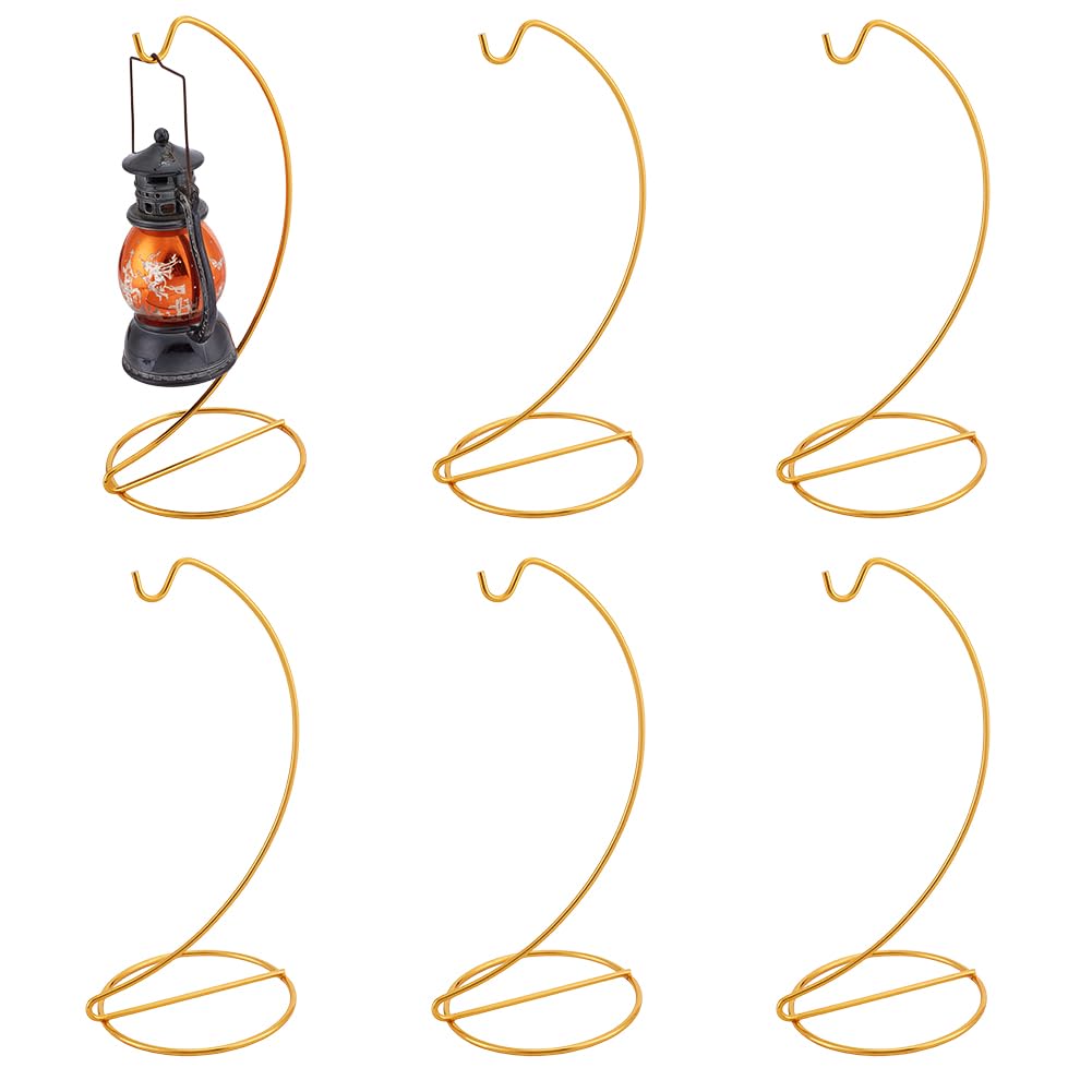 DELORIGIN 6pcs Ornament Display Stand Hanger Holder Glass Globe Iron Wire Stand Hanging Hook Rack for Christmas Lanterns Hanging Air Plant Terrarium Witch Ball Decor DIY Art Craft Display(Golden)