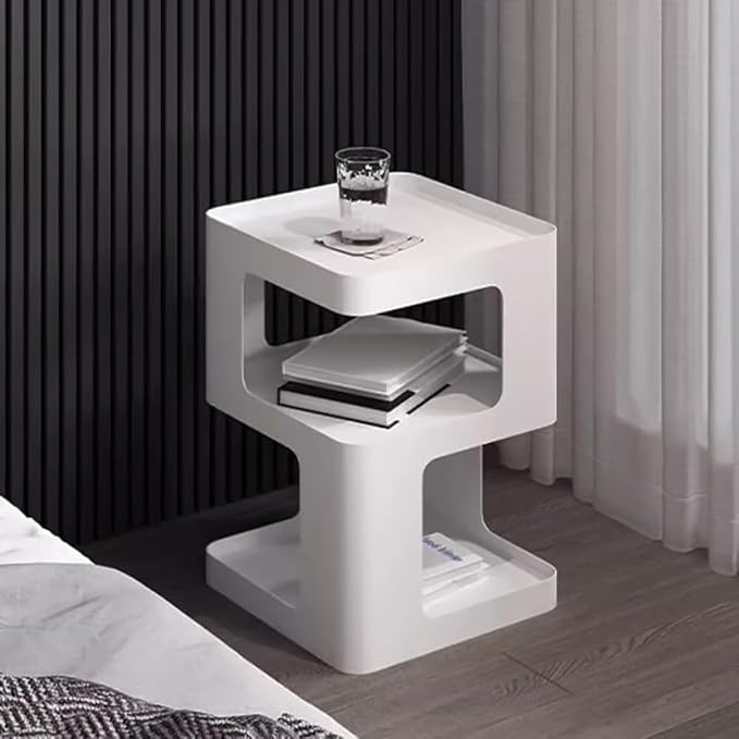 Modern Metal Side Table with Storage, Small End Table