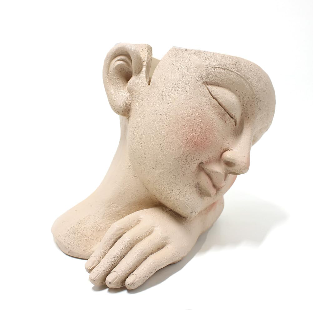 KuaKe Resin Head Face Planter Pot, Artistic Sculpture for Indoor Plants, Modern Home Garden Decor Statue with Sideways Resting Design, Ideal Gift for Plant Lovers, Novelty Balcony Patio Decor