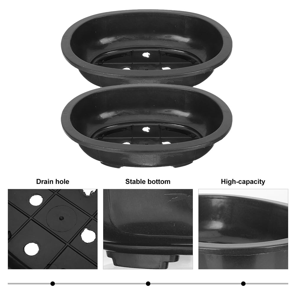Toddmomy Large Bonsai Pot, 2pcs Plastic Bonsai Training Pots with Drainage Hole, Oval Planter for Home Office Nursery Garden Balcony