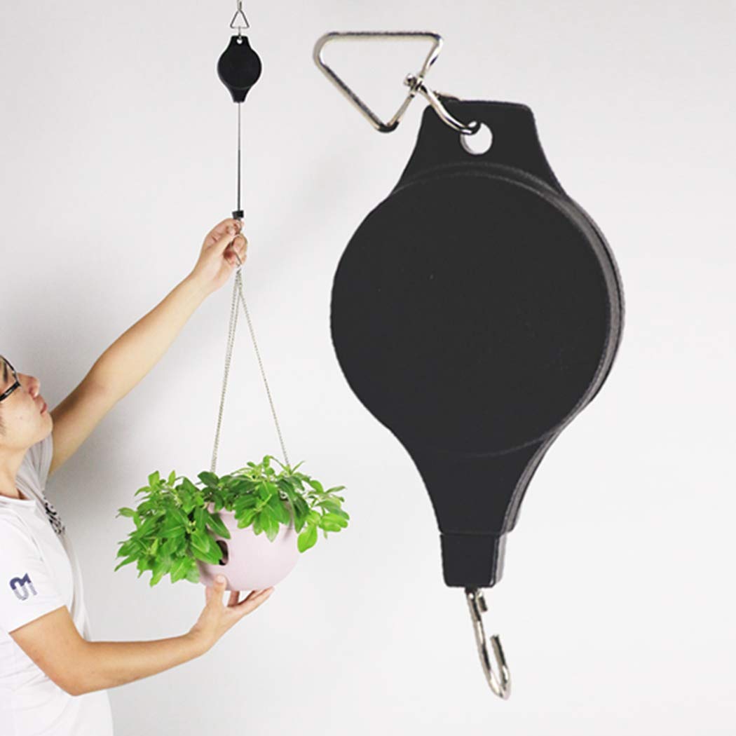 Lythor Pack Plant Hook Pulley, Retractable Plant Hanger Easy Reach Hanging Flower Basket for Garden Baskets Pots and Birds Feeder Hang High up and Pull Down to Water Or Feed (Black 6Pack)