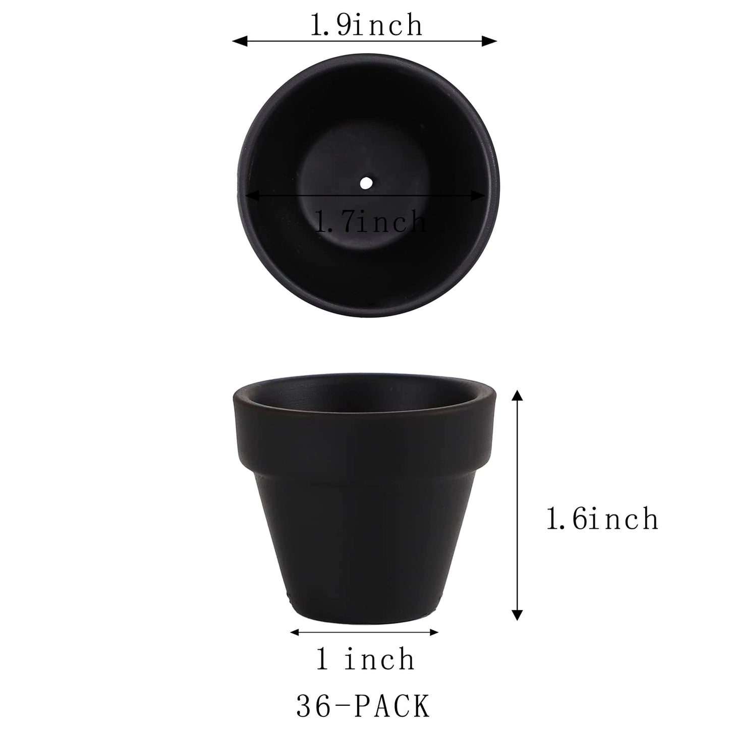 36 Mini Black Flower Pots, 2 inch Clay, Cactus & Succulent Nursery Pots with Drainage, Indoor/Outdoor