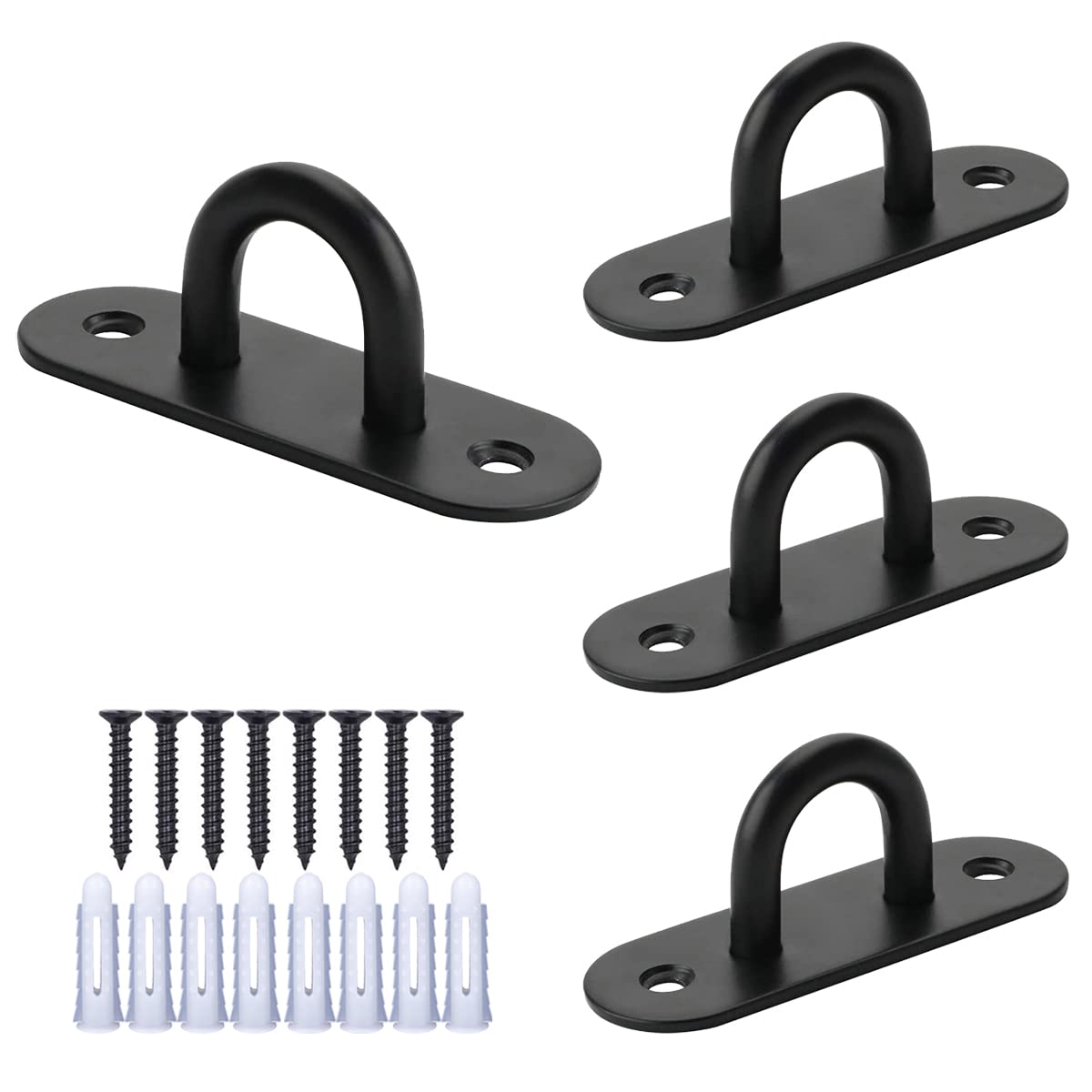 PROVIVID Stainless Steel Ceiling Hooks Pad Eyes Plate 4pcs 2.4" Heavy Duty Hardware Hooks with Screws and Plastic Anchors Wall Mount Top Hook Hanging for Yoga Hammock Boat Sandbag Plant Basket