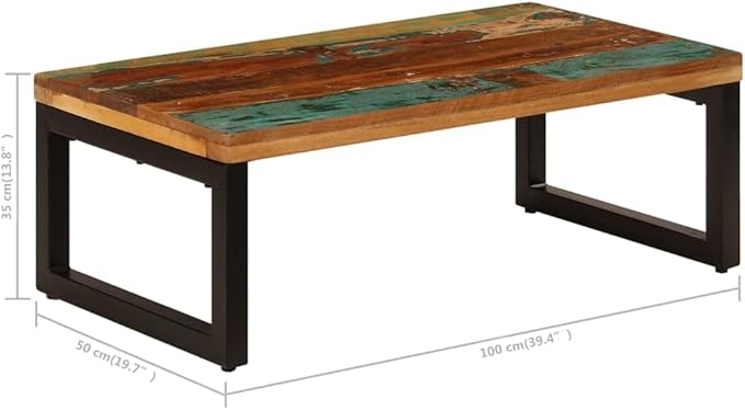 Rustic Multicolor Coffee Table, Solid Reclaimed Wood, Sturdy Steel Legs