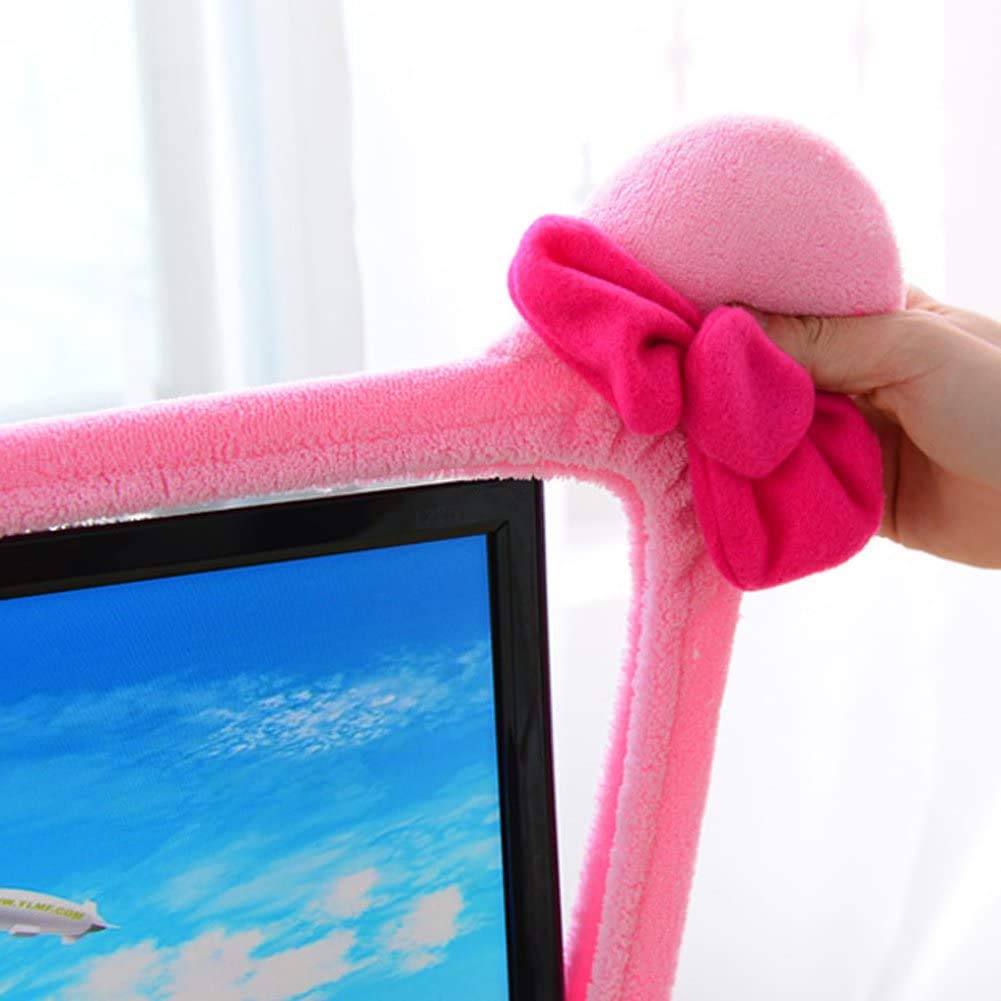 Monfurise 20"-29" Lovely Cute Dustproof Computer Monitor Cover with Cat Ear Laptop TV LCD Screen Monitor Decoration Dust Cover Protector, Pink