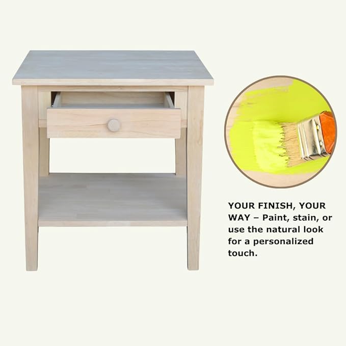 Solid Wood Spencer End Table, Unfinished