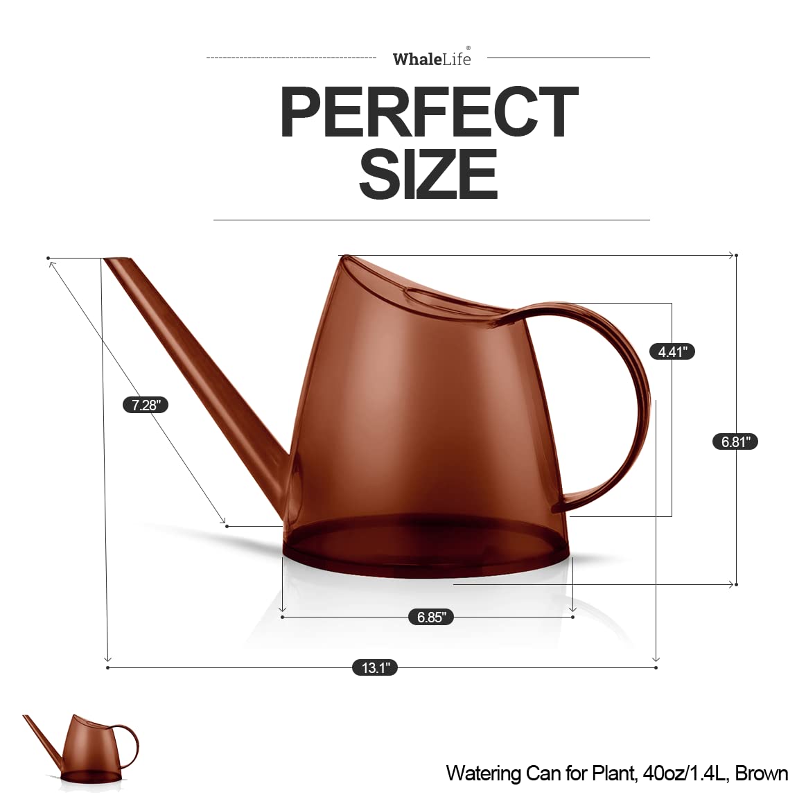 WhaleLife Indoor Watering Can for House Bonsai Plants (1.4L, Brown)