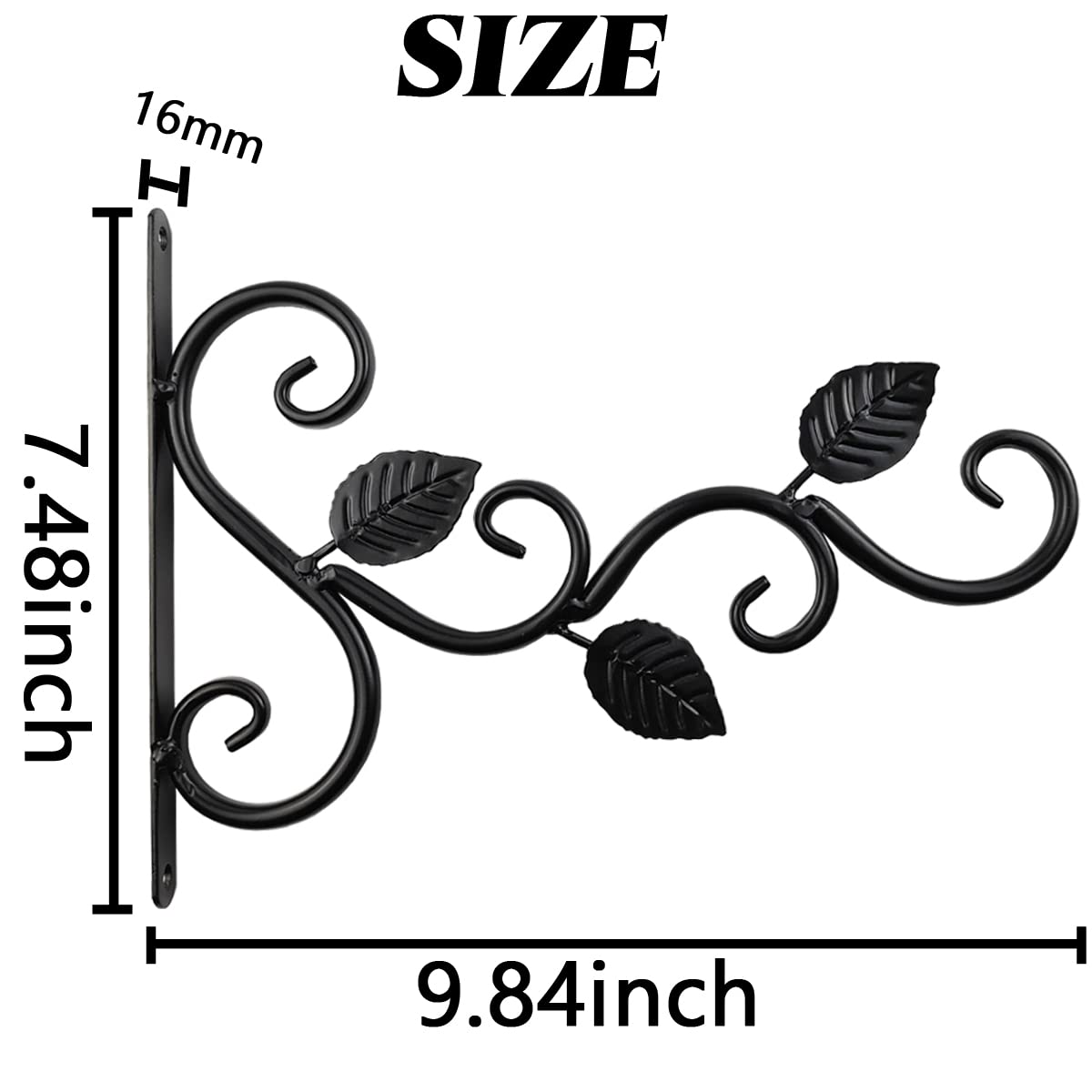 NSBELL Plants Hangers Outdoor Indoor Decor, Wall Hooks for Hanging Plant Bracket, Plant Hooks for Bird Feeder, Wind Chime, Lights, Lanterns (Black-2PCS)