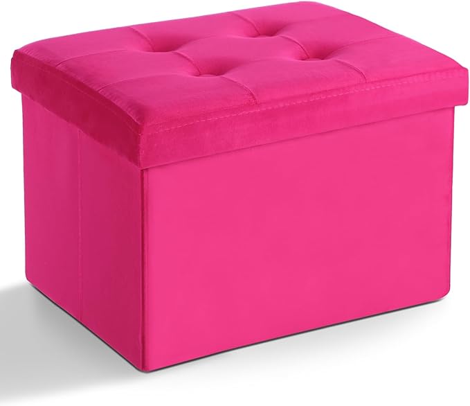 LINMAGCO Storage Ottoman Folding Foot Stool Velvet Foot Rest