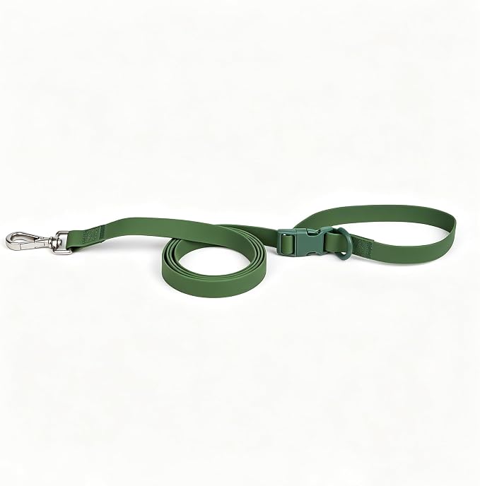 Ovale Waterproof PVC Dog Collar&Leash Set,Leash with Buckle.(M, Army Green) | Durable PVC Material Easy to Clean, Multi Ways to Wear Hand/Waist/Shoulder
