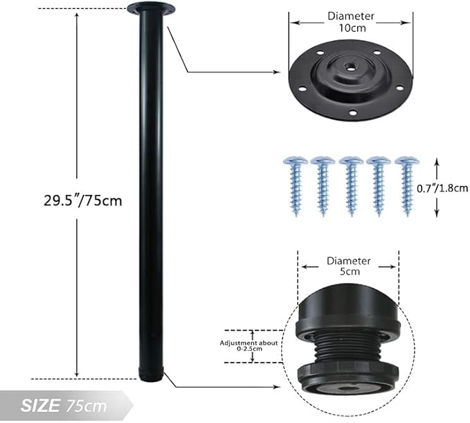 QLLY 29.5 inch / 75cm Adjustable Metal Desk Legs, Heavy Duty Furniture Table