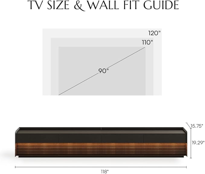 POVISON Fully-Assembled Mid Century Modern TV Stand, 118.11" Wood Media Console