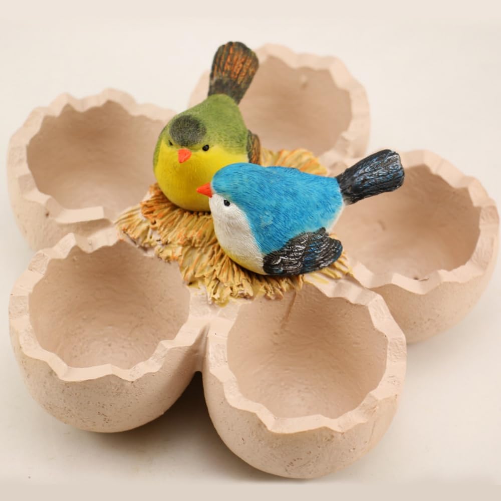 Fantasee Succulent Pot, Small Garden Pots with Drainage Hole, Resin Plants Flower Pots Miniature Ornaments for Home Office Decor (Bird's Nest)