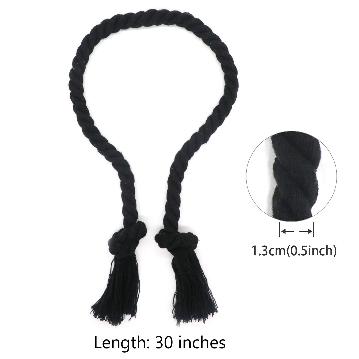 Yteseery 6 Pack Curtain Ties Rope, Outdoor Curtain Tiebacks for Patio Gazebo Pergola Cabana, Natural Cotton Curtain Holders, Village Rural Rustic Farmhouse Curtain Holdbacks for Drapery, Black