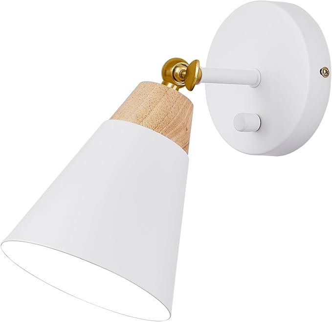 Wall Sconce Lighting Fixture with Metal Shade, On/Off Switch, Indoor Decor Wall Mount Swing Arm Lamp for Bedroom,Hallway,Living Room,Reading, White