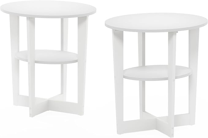 Furinno JAYA Side Table Set of 2, 2-Tier Round Modern End Table