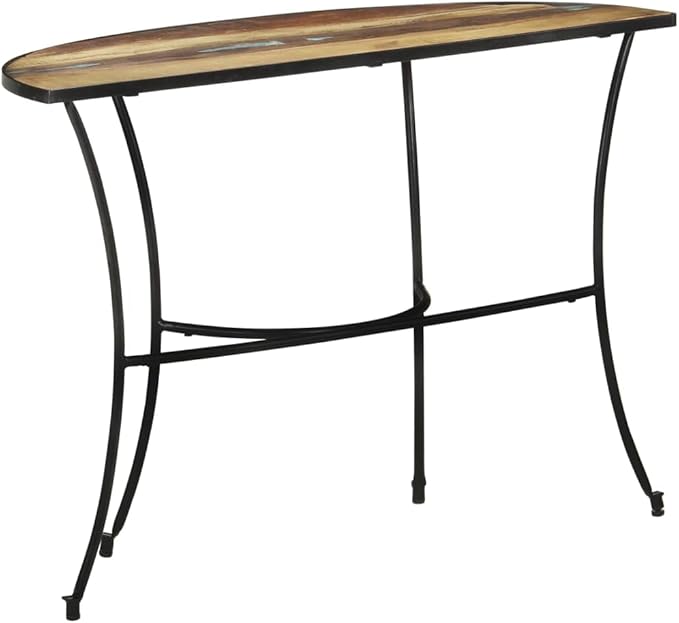Rustic Solid Reclaimed Wood Side Table, Mixed Color Finish Crescent Console