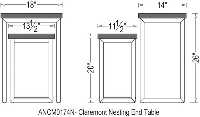 Claremont Rustic Wood Nesting End Tables, Solid Wood and Black-Finished Metal