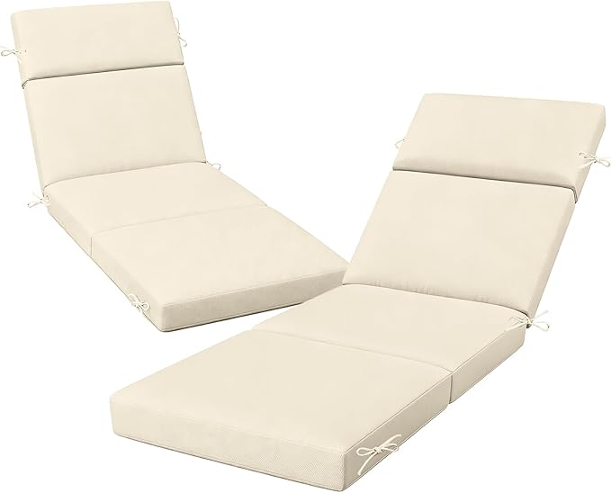 2 Pcs Outdoor Chaise Lounge Cushion 72" x 21" x 3", 4-Section Folding Patio