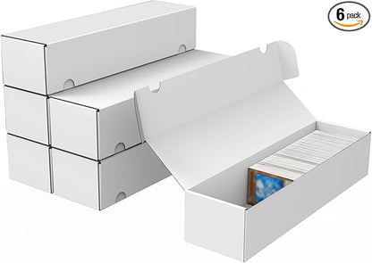 Trading Card Storage Box, 6-Pack 1100 Count White Corrugated Cardboard Bulk Sports Storage Box for TCG/Magic/Mtg Basketball Cards, Collectible Trading Cards