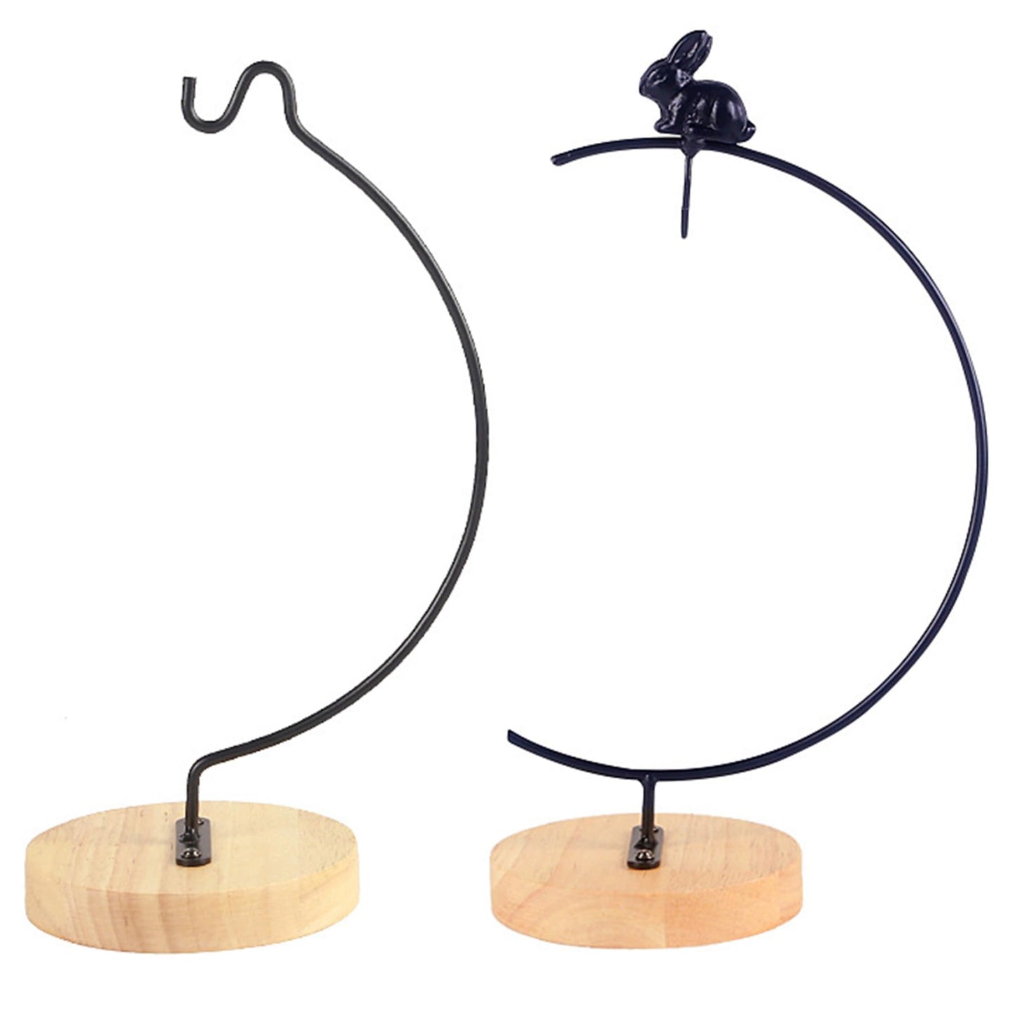 Ngbbby Ornament Display Stand, Iron Hanger Air Plant Holder with Wood Base Terrariums Hanging Plant Stand Pot Hook Decoration Rack for Glass Globe Air Flower Pot, Style 1, Hanging