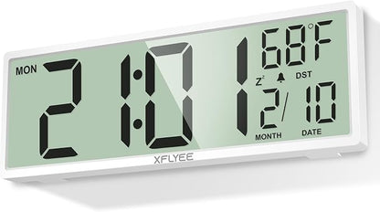 14.5'' Large Digital Wall Clock Battery Operated with Jumbo Numbers, Auto DST, Day, Date, Alarm, Temperature for Living Room, Bedroom, Desk Decor, Gift, LCD Screen Display Easy to Read and Set
