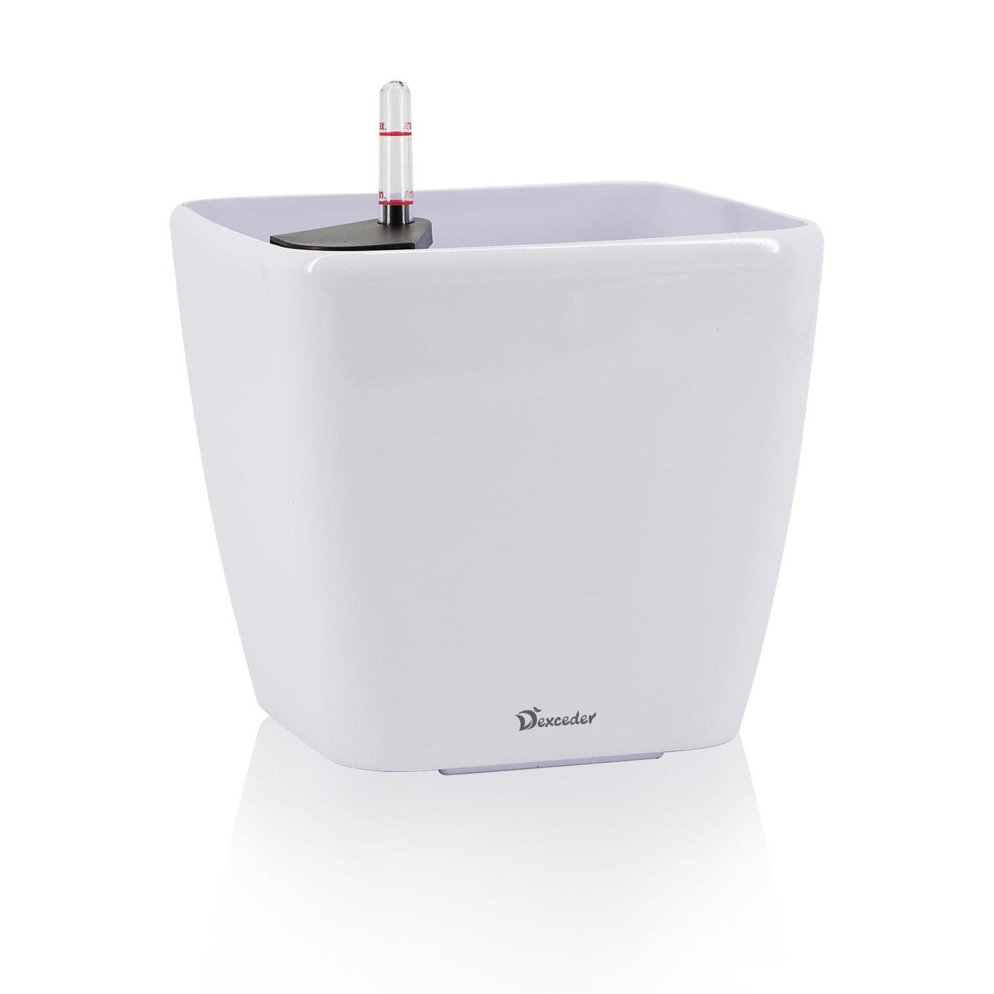 Dexceder 9x8 Self Watering Planter Indoor Outdoor, Inner Mat Design, Thickened Table Flower Plant Pot with Water Level Indicator (White High Gloss)
