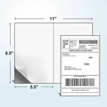BESTEASY 200 Half Sheet Self Adhesive Shipping Labels, Laser/Ink Jet White Blank Shipping Labels 8.5" x 5.5" Address Labels (100 Sheet Total 200 Labels)