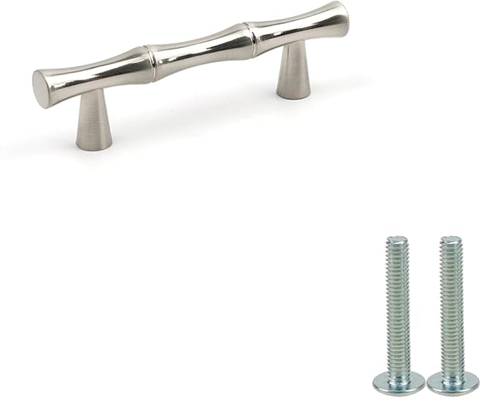 2PCS Bamboo Cabinet Handles, Zinc Alloy Silver Drawer Pull, 2.5 Inch Hole
