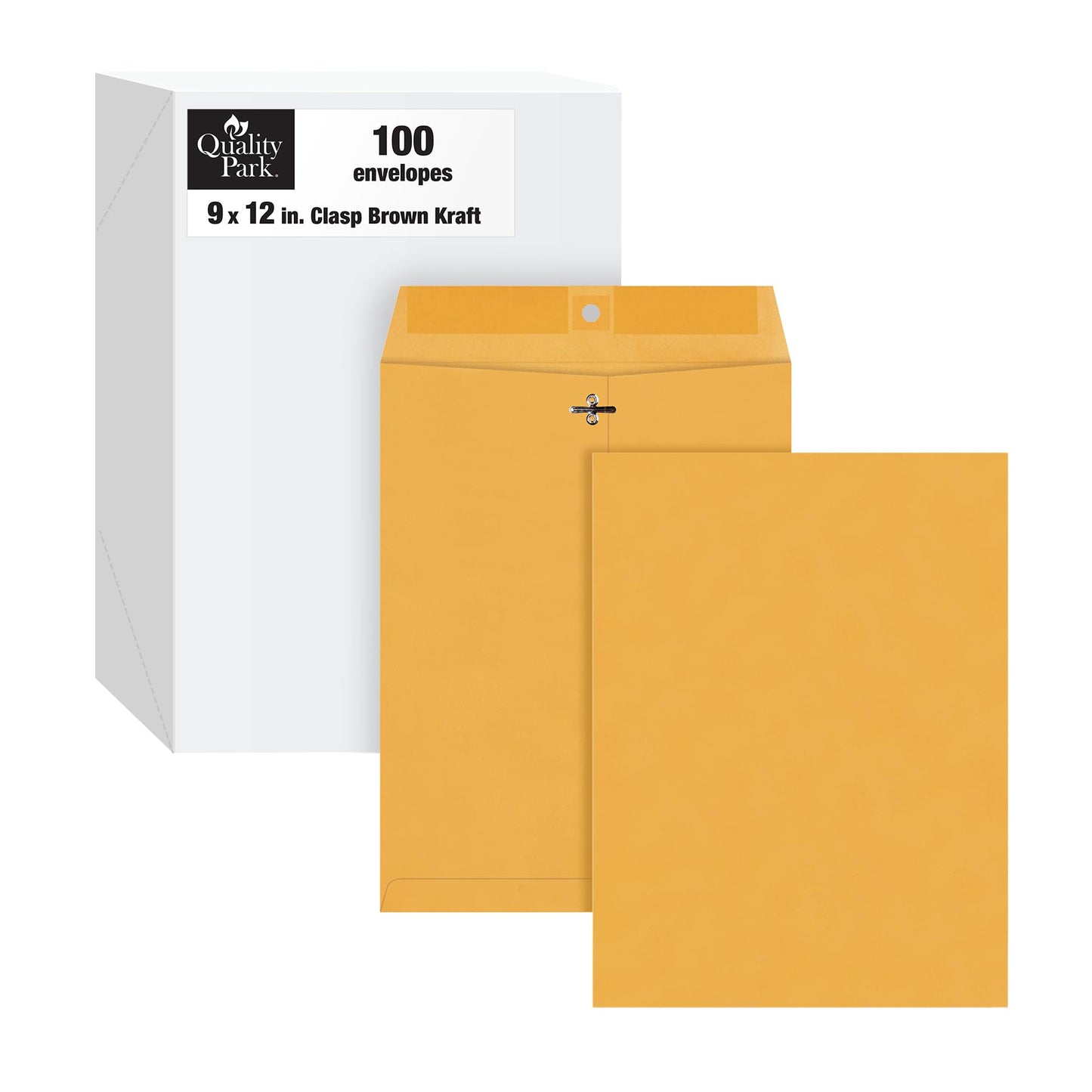 Quality Park 9 x 12 Clasp Envelopes, Clasp and Gummed Closures for Storing or Mailing, Extra Heavy-Duty 32 lb Kraft Paper, 100 per Box (QUA37790)