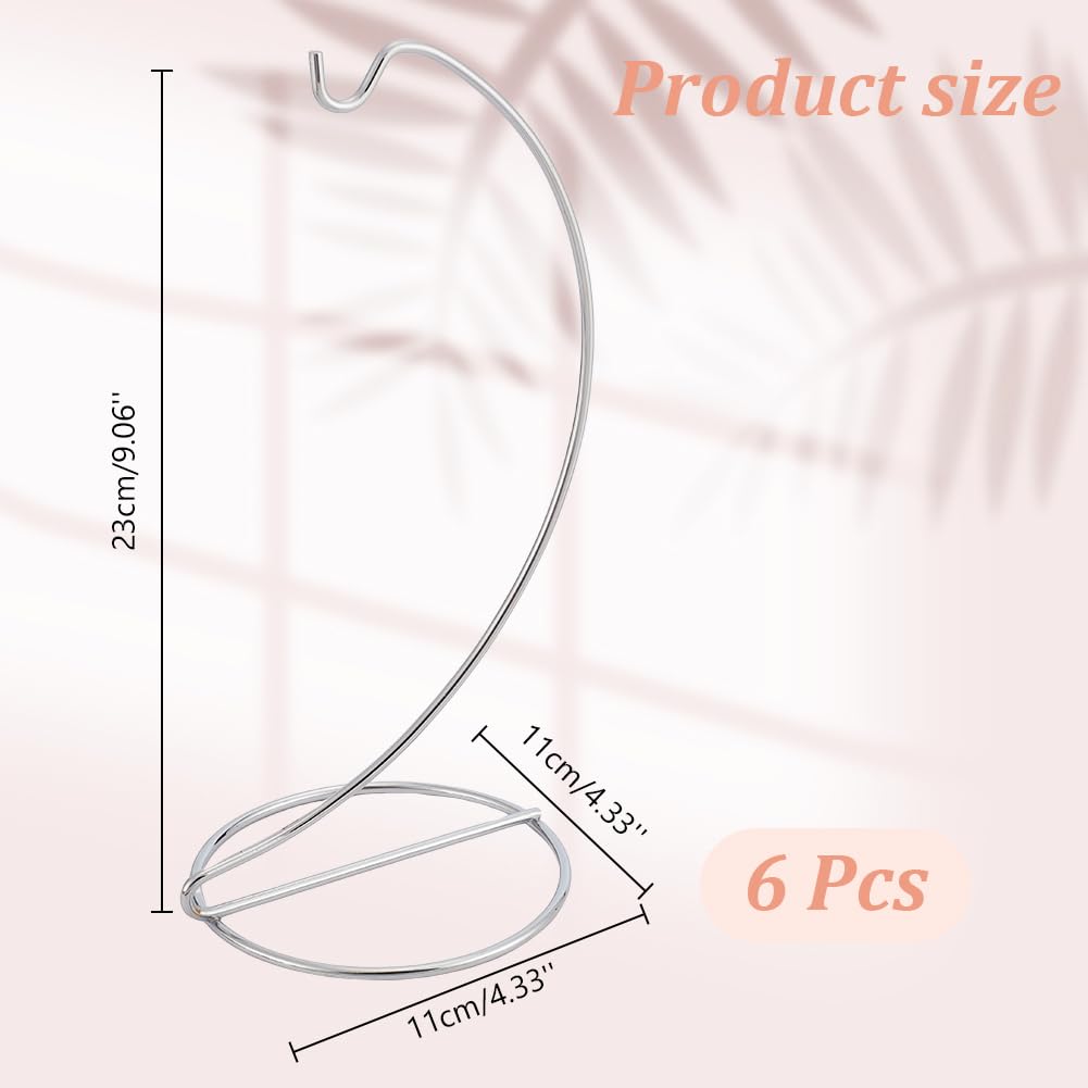DELORIGIN 6pcs Ornament Display Stand Hanger Holder Glass Globe Iron Wire Stand Hanging Hook Rack for Christmas Lanterns Hanging Air Plant Terrarium Witch Ball Decor DIY Art Craft Display(Silver)