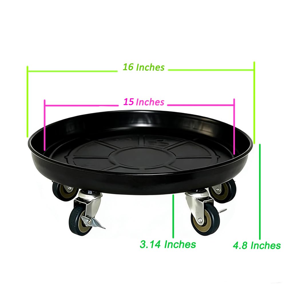 SIAMO 16" Heavy Duty Plant Caddy (430lbs Capacity)-Lockable Non-Scratch Swivel Casters Rolling Plant Stand Saucer for Large Ceramic Planters & Heavy Trees Indoor & Outdoor,2-Pack,Black