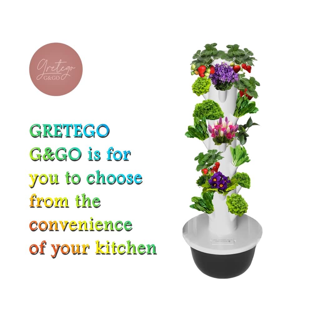 GRETEGO G&GO Hydroponics Growing System Kit, Aero Gardening System, Hydroponic Tower|28 Net Pots for Tomato, Green Salad, Strawberry Tower in Your Indoor Vegetable Garden