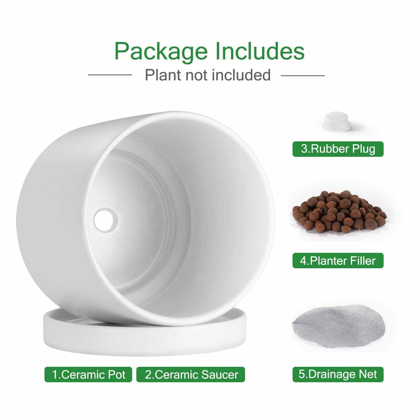 Aveyas 8 inch Ceramic Plant Pot with Drainage Hole and Saucer - Suitable for Indoor and Outdoor Use, Modern Planters for House Garden Flower Tree Snake Monstera Plants (8", Matte White)
