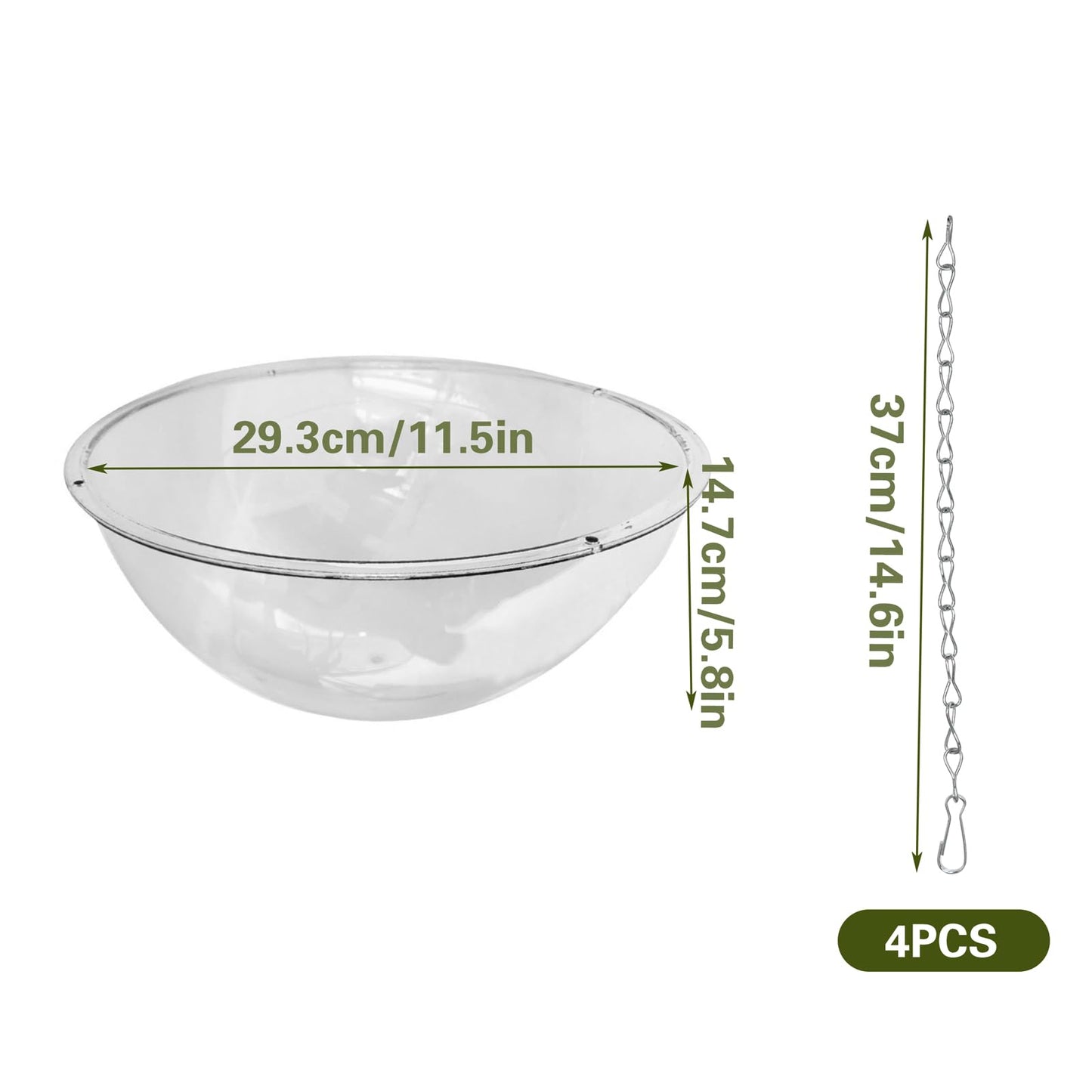 SnowTing 2 Pack Clear Hanging Planter Basket with Hook Chain, 11.8 Inch Air Hydroponics Plants Hanger for Indoor Use, Flower Pots Hanger for Home Garden Porch Entrance Décor