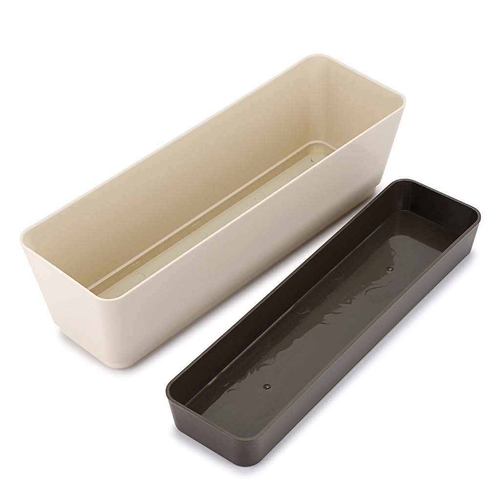 Skelang 3 Pcs Rectangular Plant Pot, 12" Watering Container with Drainage Hole, Window Planter Box with Saucer for Succulents, Flowers, Indoor Plants, African Violets