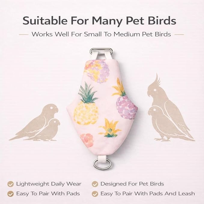 2PCS Bird Diaper Harness Kit with Disposable Pads and Flight Training Leash, Reusable Bird Diaper for Parrots Cockatiels Conures and Parakeets, Adjustable Bird Harness for Indoor Use(M)