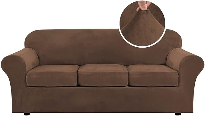 H.VERSAILTEX Modern Velvet Plush 4 Piece High Stretch Sofa Slipcover Sofa Cover